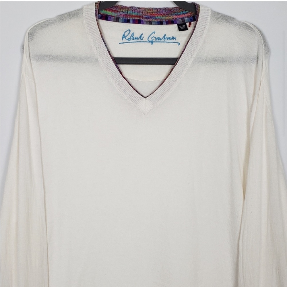 Robert Graham Cream Lightweight V-neck Sweater XL